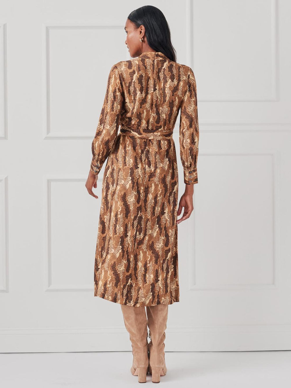 J.McLaughlin Portia Dress In Grasslands Camel/black | Women Dresses