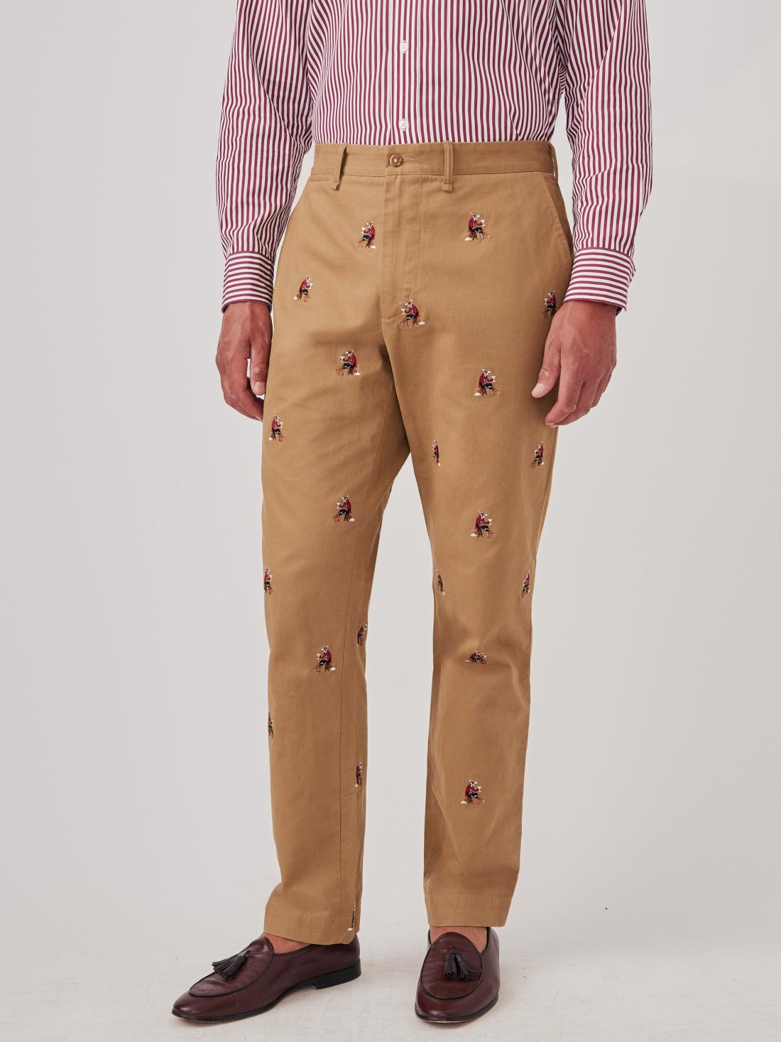 J.McLaughlin Redding Straight-Fit Chino Pants In Embroidered Fox Martini Khaki | Men Pants