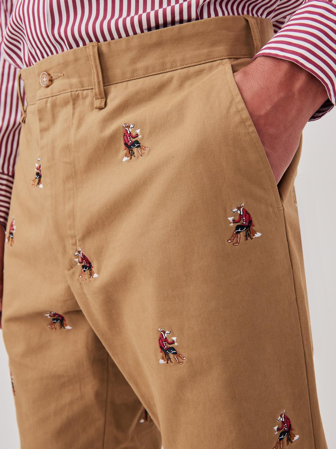 J.McLaughlin Redding Straight-Fit Chino Pants In Embroidered Fox Martini Khaki | Men Pants