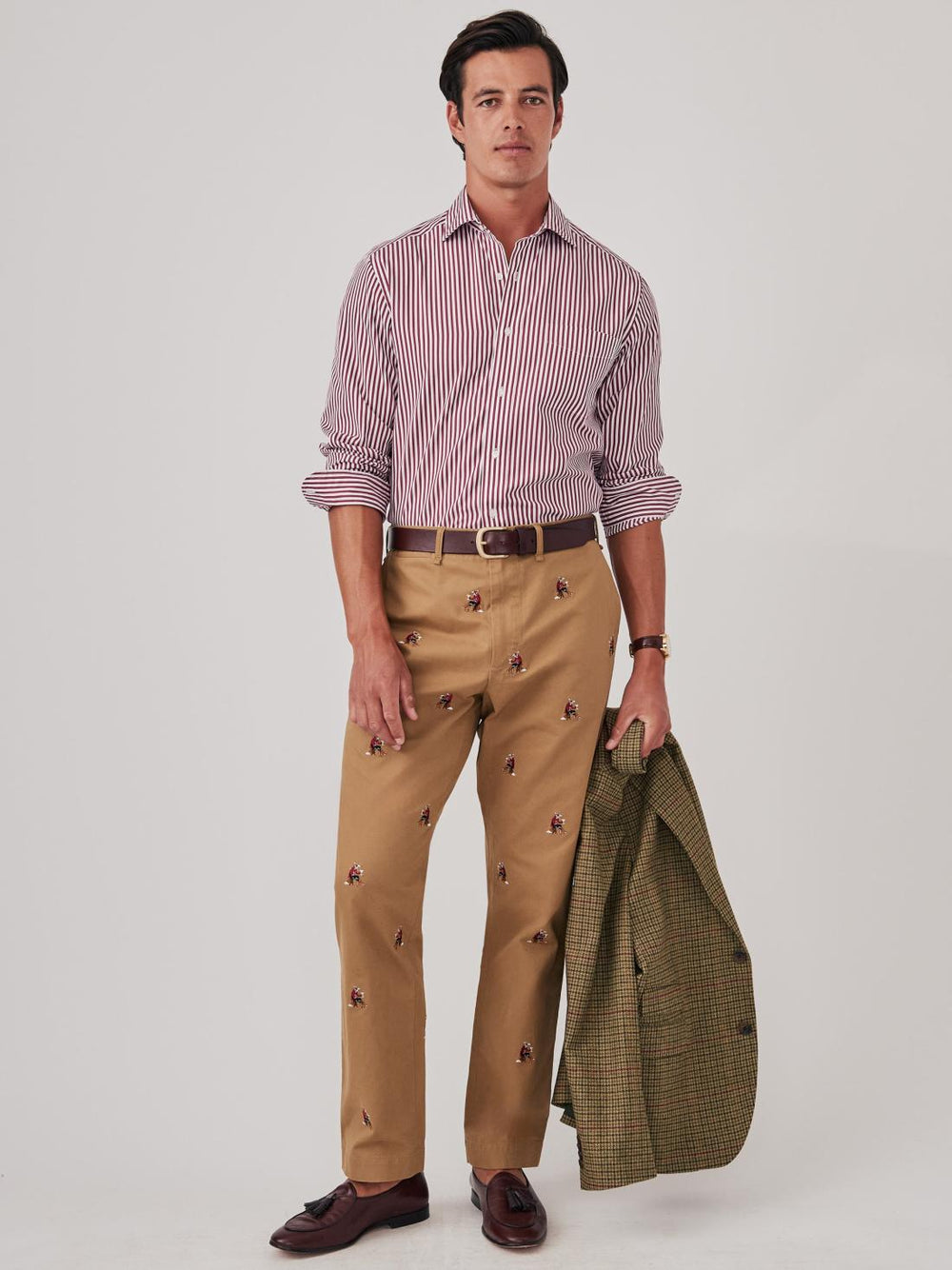 J.McLaughlin Redding Straight-Fit Chino Pants In Embroidered Fox Martini Khaki | Men Pants