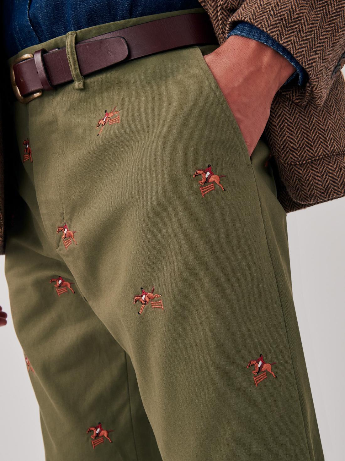 J.McLaughlin Redding Straight-Fit Chino Pants In Embroidered Jockey Olive | Men Pants