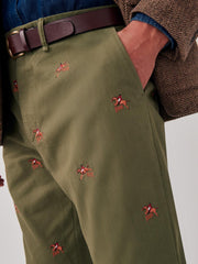 J.McLaughlin Redding Straight-Fit Chino Pants In Embroidered Jockey Olive | Men Pants