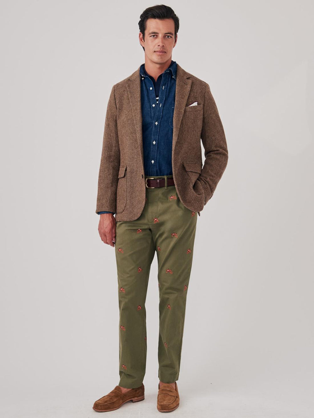 J.McLaughlin Redding Straight-Fit Chino Pants In Embroidered Jockey Olive | Men Pants