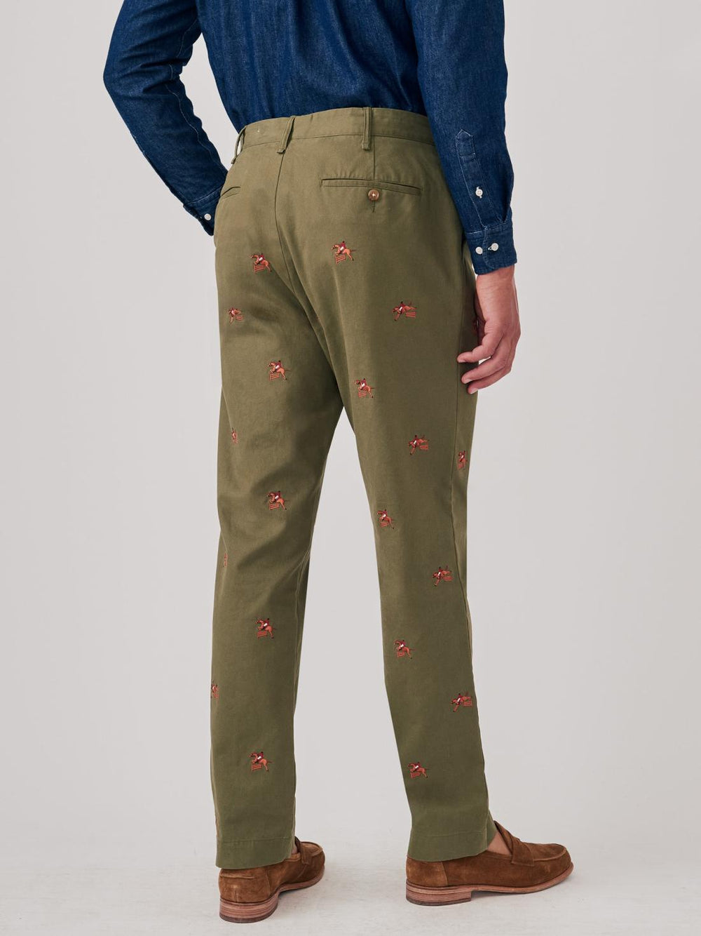 J.McLaughlin Redding Straight-Fit Chino Pants In Embroidered Jockey Olive | Men Pants