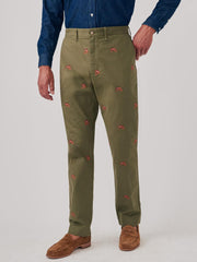 J.McLaughlin Redding Straight-Fit Chino Pants In Embroidered Jockey Olive | Men Pants