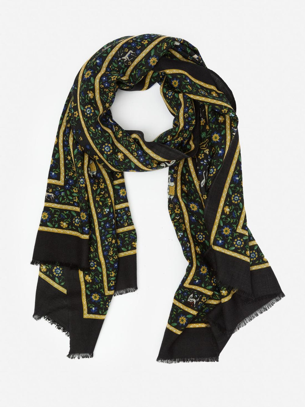 J.McLaughlin Reed Scarf In Country Garden Oblong Black/green/yellow | Women Shoes &amp; Accessories