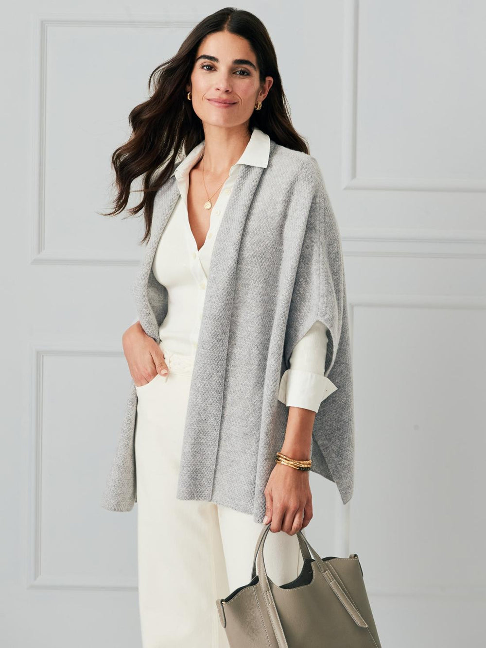 J.McLaughlin Rosalie Wool &amp; Cashmere Wrap Heather Grey | Women Sweaters