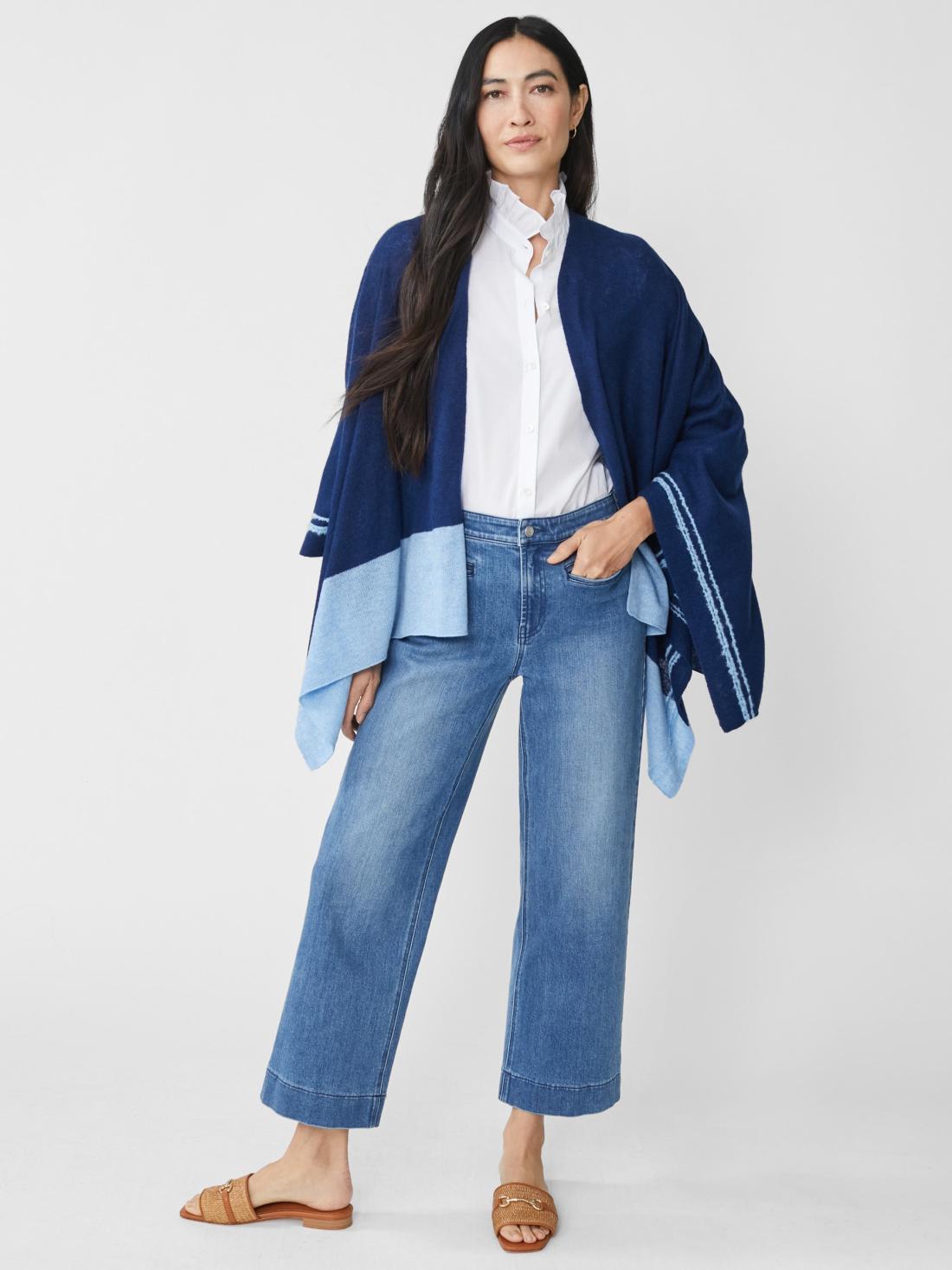 J.McLaughlin Saara Cashmere Wrap In Color Block Navy/light Blue | Women Wraps &amp; Ponchos