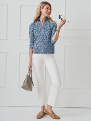 J.McLaughlin Sahara Ruffle Top In Linear Links Navy | Women Shirts &amp; Tops