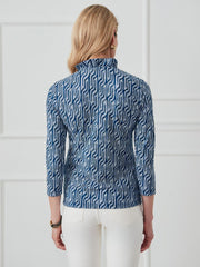 J.McLaughlin Sahara Ruffle Top In Linear Links Navy | Women Shirts &amp; Tops