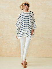 J.McLaughlin Samrithi Cashmere Poncho In Stripe Off White/dark Navy | Women Sweaters