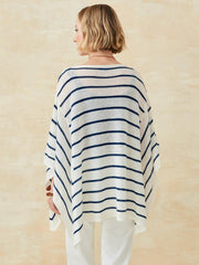 J.McLaughlin Samrithi Cashmere Poncho In Stripe Off White/dark Navy | Women Sweaters