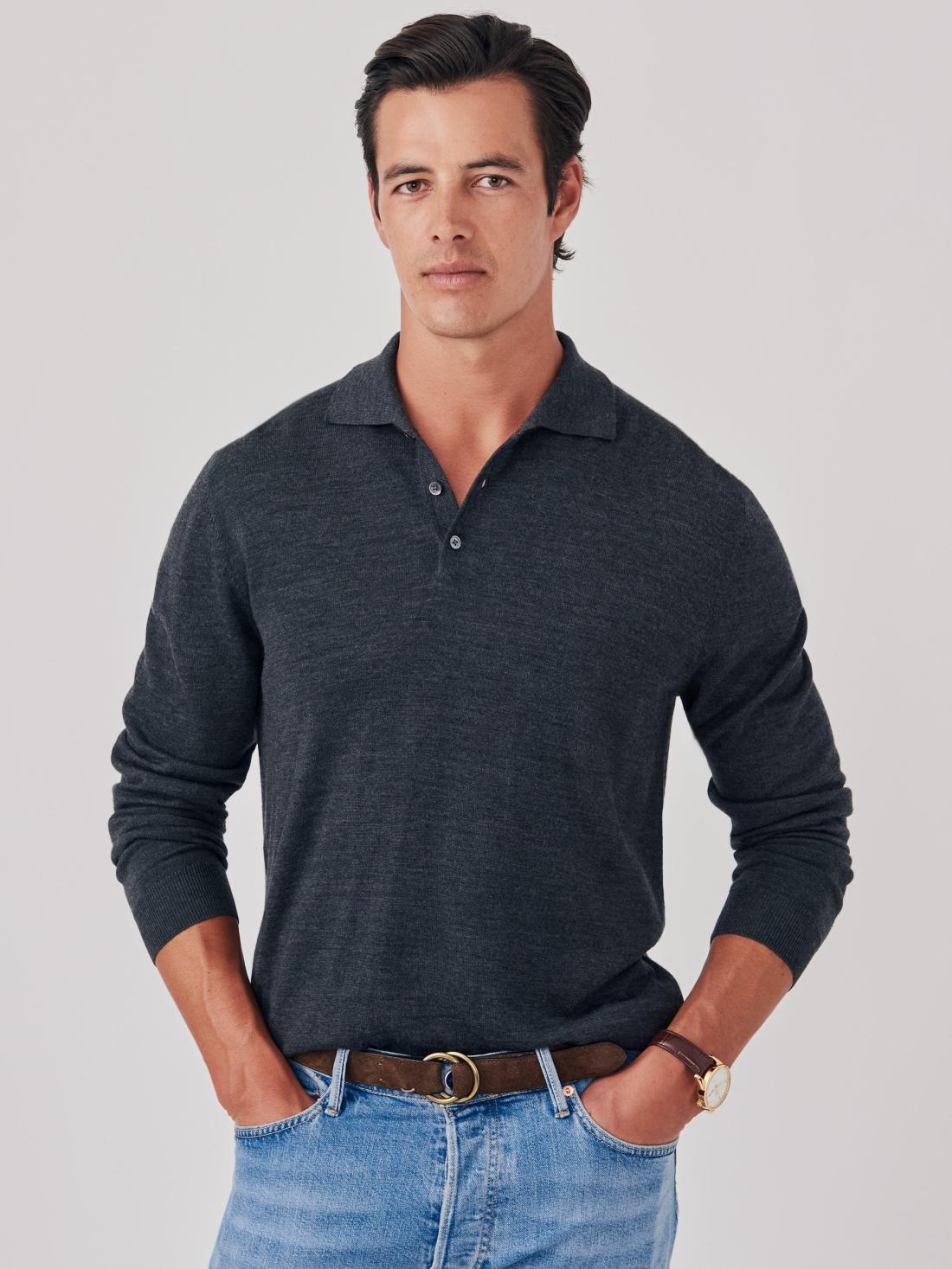 J.McLaughlin Savona Polo Sweater Heather Oxford | Men/Women Sweaters