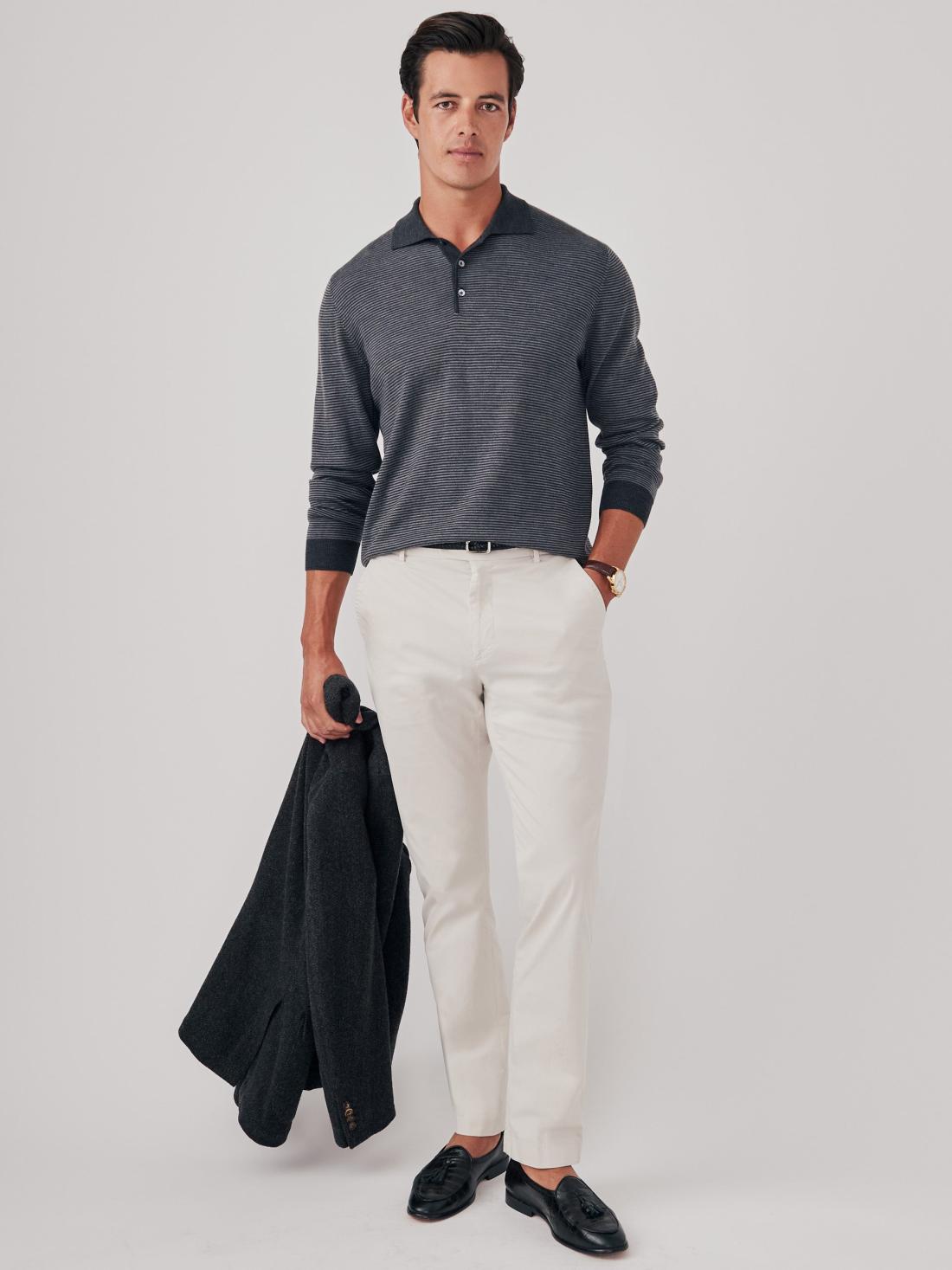 J.McLaughlin Savona Polo Sweater In Stripe Charcoal/light Heather Gray | Men/Women Sweaters