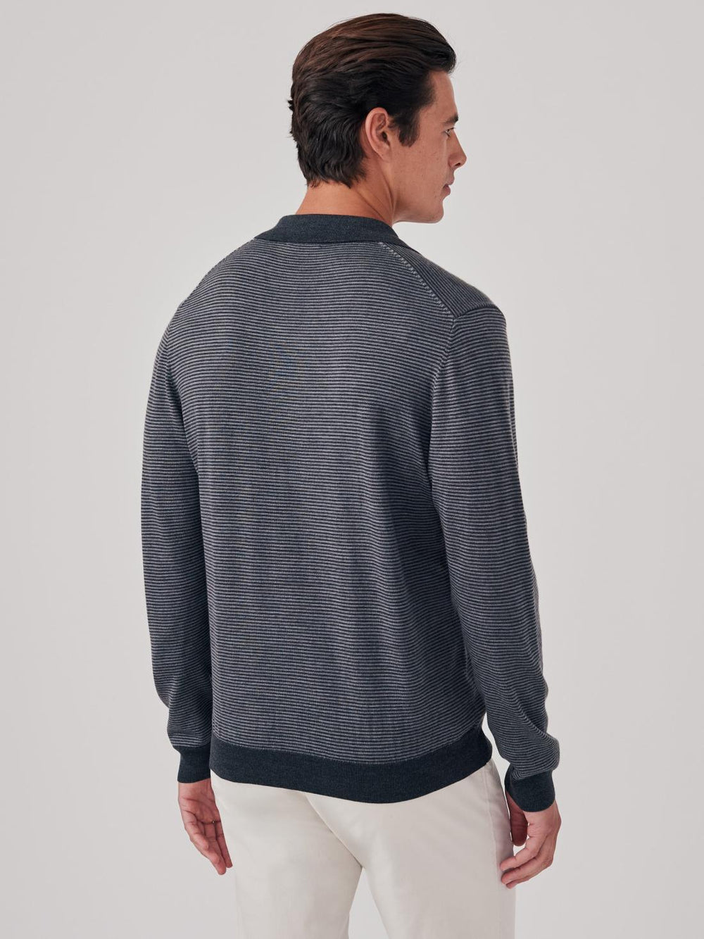 J.McLaughlin Savona Polo Sweater In Stripe Charcoal/light Heather Gray | Men/Women Sweaters