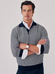 J.McLaughlin Savona Polo Sweater In Stripe Navy/ivory | Men/Women Sweaters