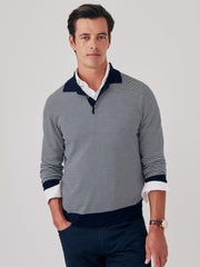 J.McLaughlin Savona Polo Sweater In Stripe Navy/ivory | Men/Women Sweaters