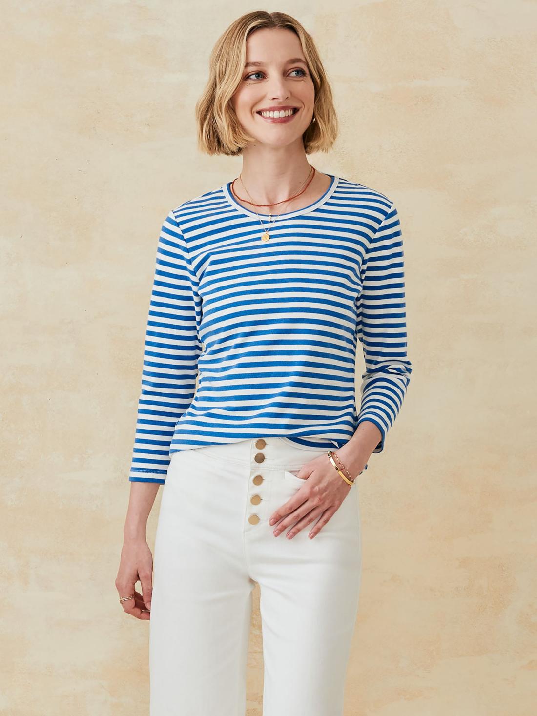 J.McLaughlin Sinclair Tee In Stripe White/blue | Women Shirts &amp; Tops