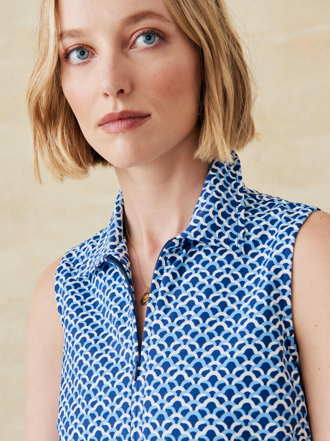 J.McLaughlin Skylar Top In Mini Among The Dunes Navy/light Blue | Women Shirts &amp; Tops