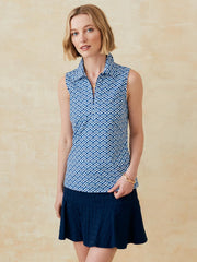 J.McLaughlin Skylar Top In Mini Among The Dunes Navy/light Blue | Women Shirts &amp; Tops