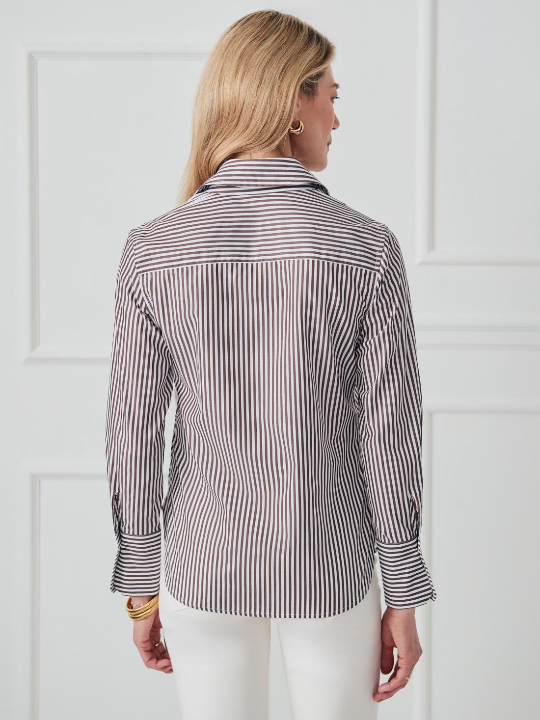 J.McLaughlin Sloane Shirt In Stripe White/brown | Women Shirts &amp; Tops