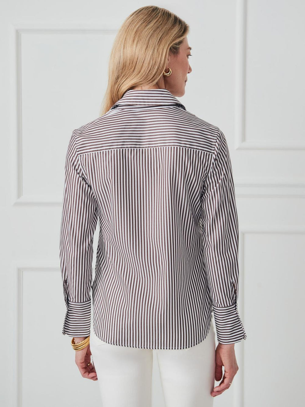 J.McLaughlin Sloane Shirt In Stripe White/brown | Women Shirts &amp; Tops