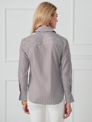 J.McLaughlin Sloane Shirt In Stripe White/brown | Women Shirts &amp; Tops