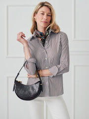 J.McLaughlin Sloane Shirt In Stripe White/brown | Women Shirts &amp; Tops
