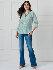 J.McLaughlin Sloane Shirt In Stripe White/green | Women Shirts &amp; Tops
