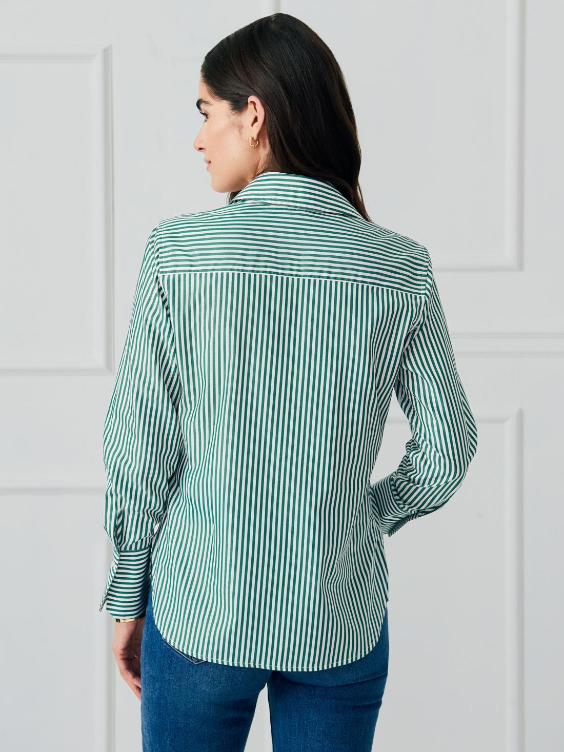 J.McLaughlin Sloane Shirt In Stripe White/green | Women Shirts &amp; Tops