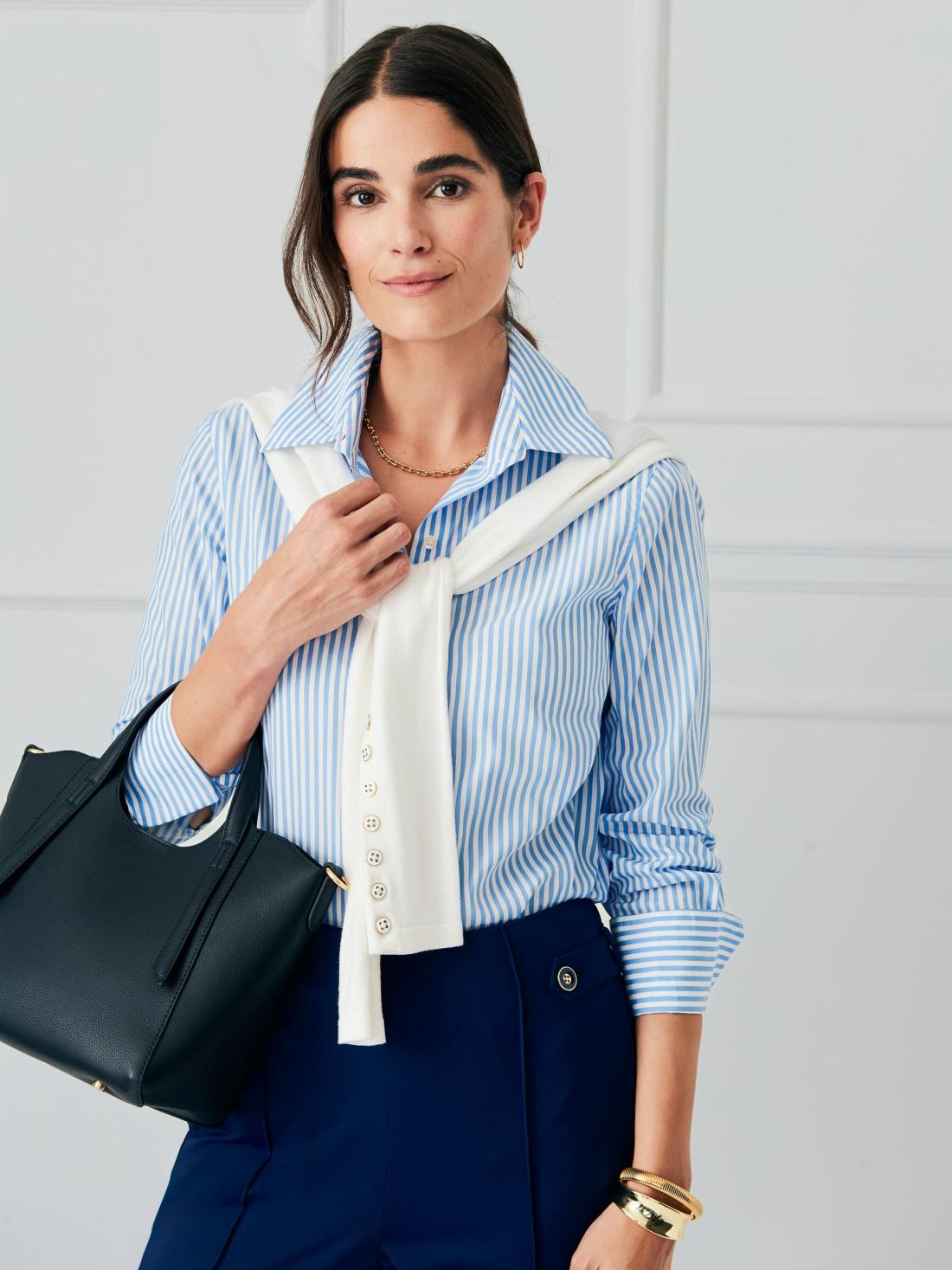 J.McLaughlin Sloane Shirt In Stripe White/sky Blue | Women Shirts &amp; Tops