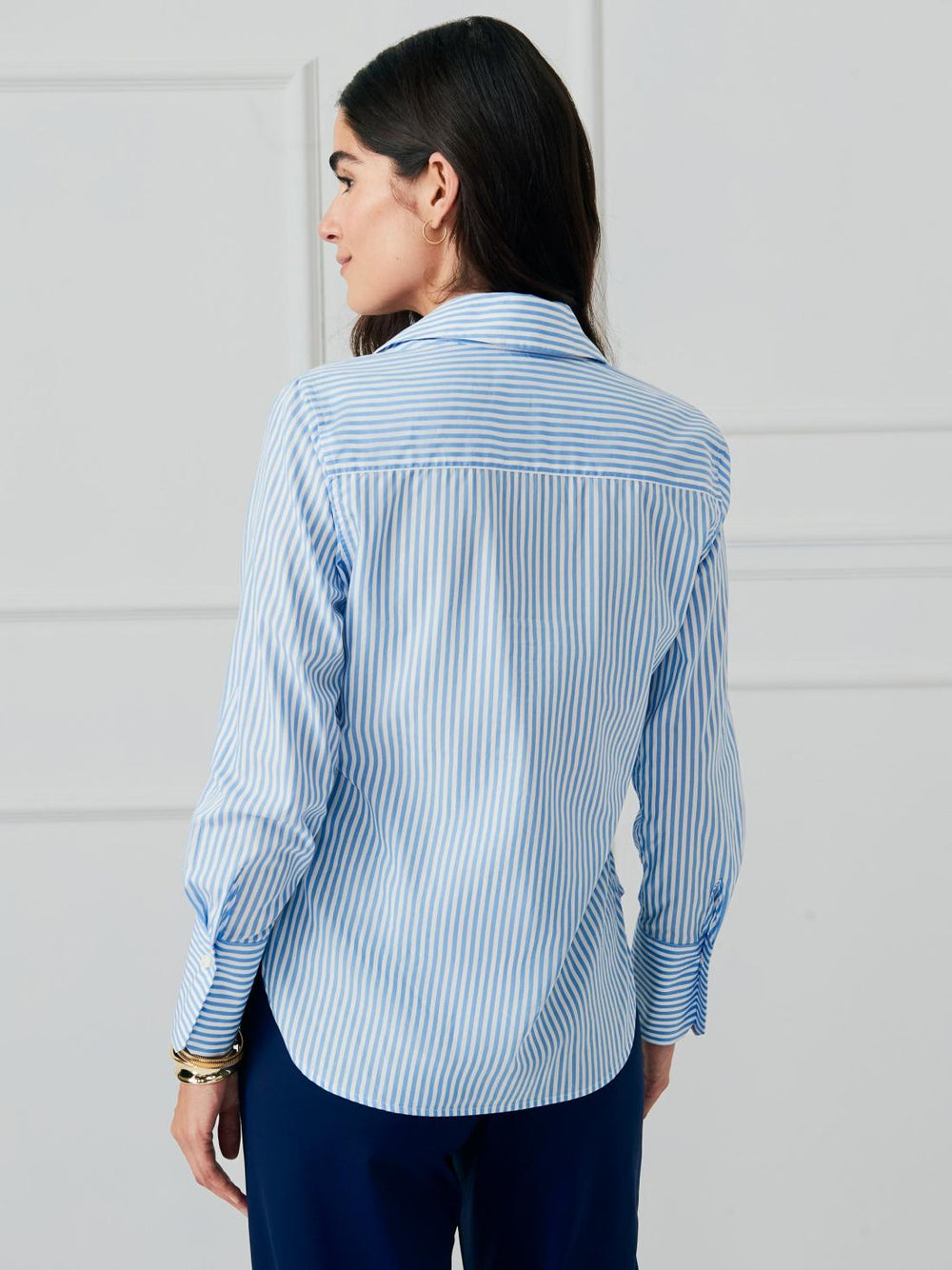 J.McLaughlin Sloane Shirt In Stripe White/sky Blue | Women Shirts &amp; Tops