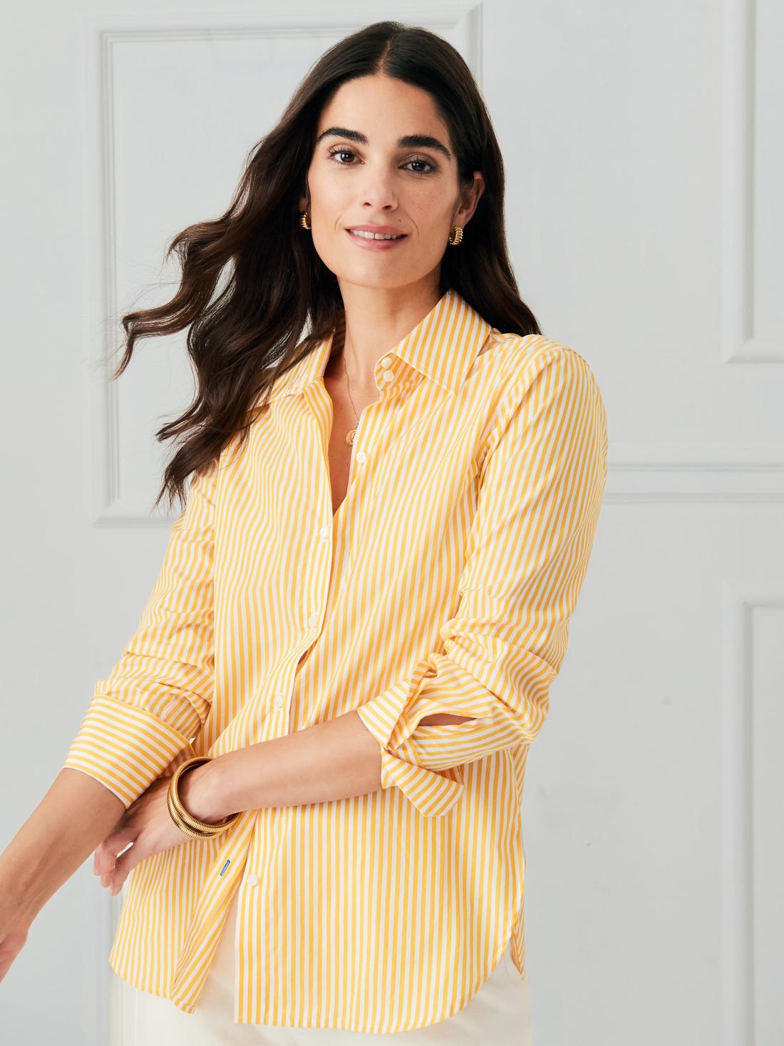 J.McLaughlin Sloane Shirt In Stripe White/yellow | Women Shirts &amp; Tops