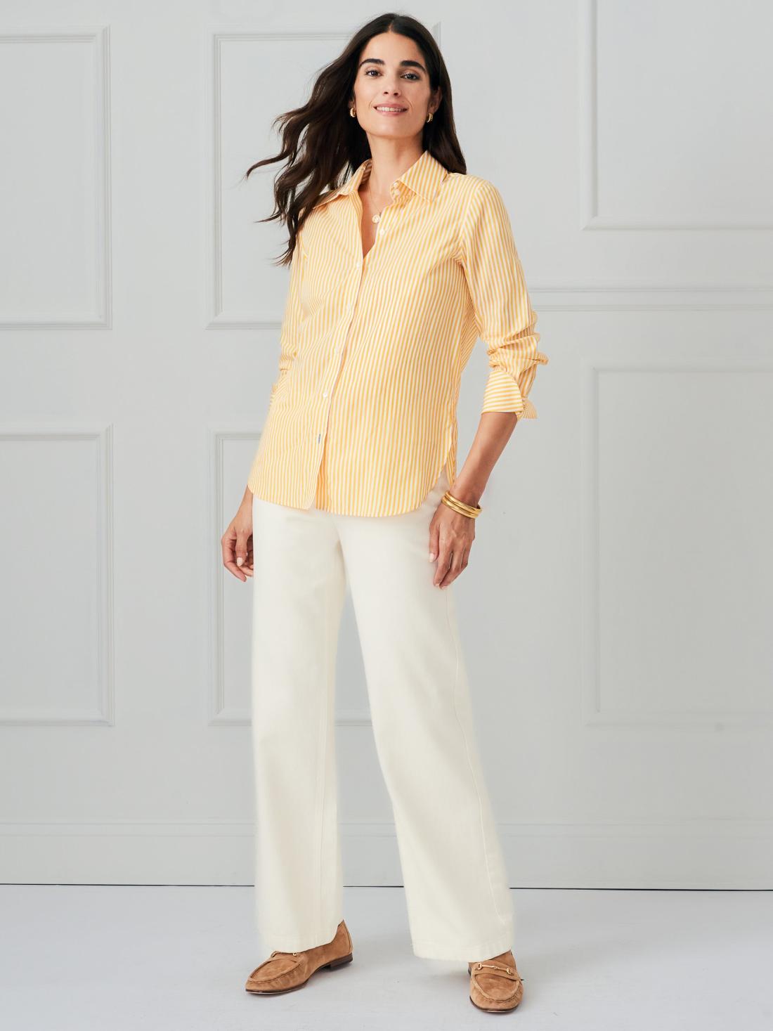 J.McLaughlin Sloane Shirt In Stripe White/yellow | Women Shirts &amp; Tops