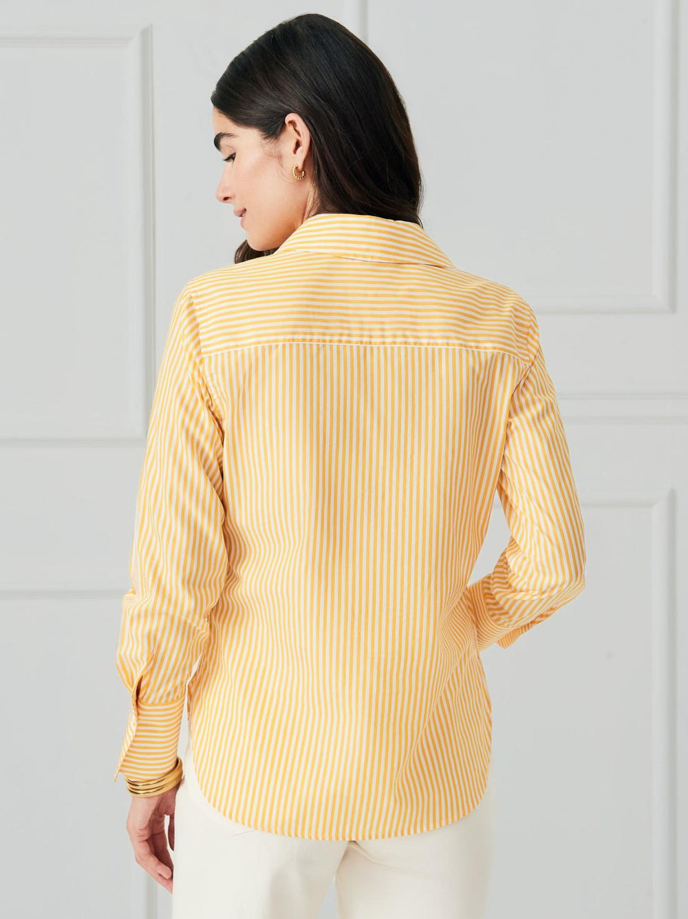 J.McLaughlin Sloane Shirt In Stripe White/yellow | Women Shirts &amp; Tops