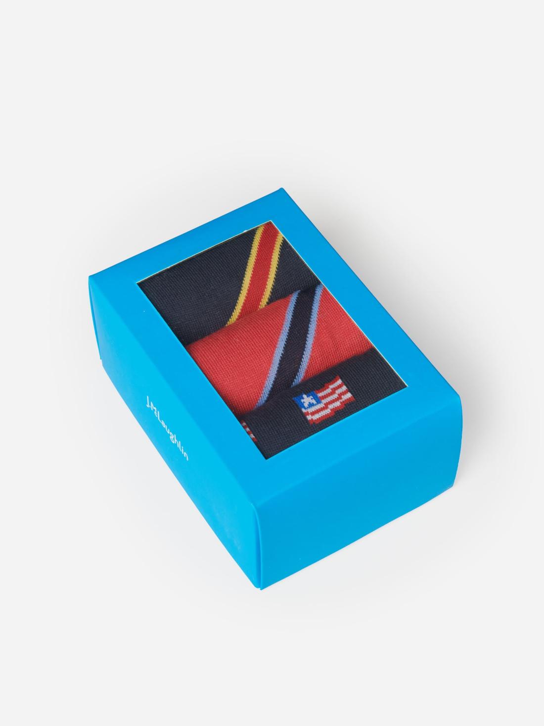 J.McLaughlin Sock Box Set Of 3 In American Flag Navy/red | Men Socks