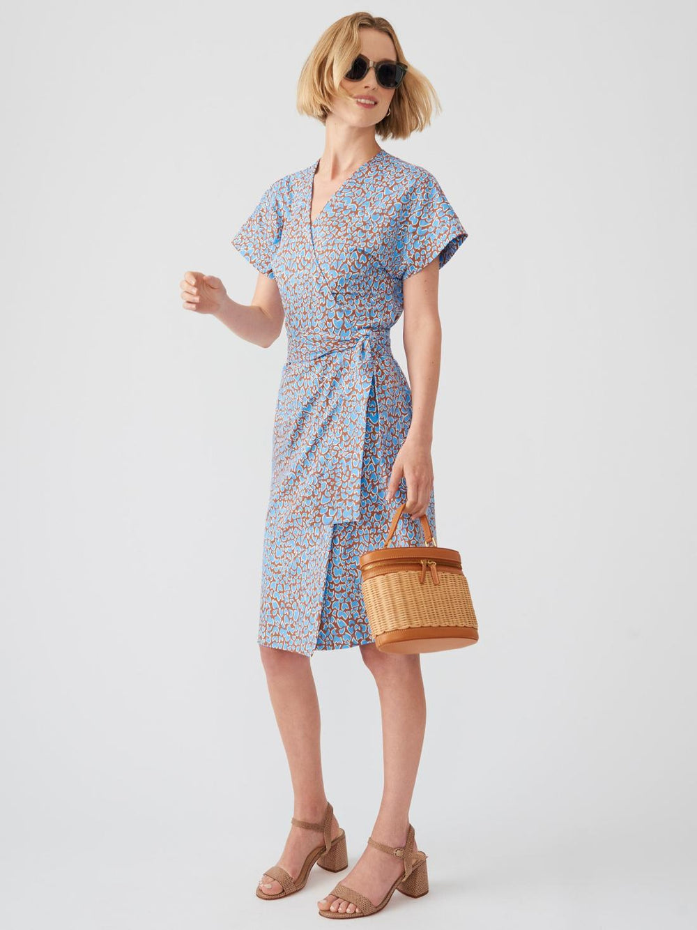 J.McLaughlin Soraya Dress In Jungle Dot Cocoa Brown/sky Blue | Women Dresses