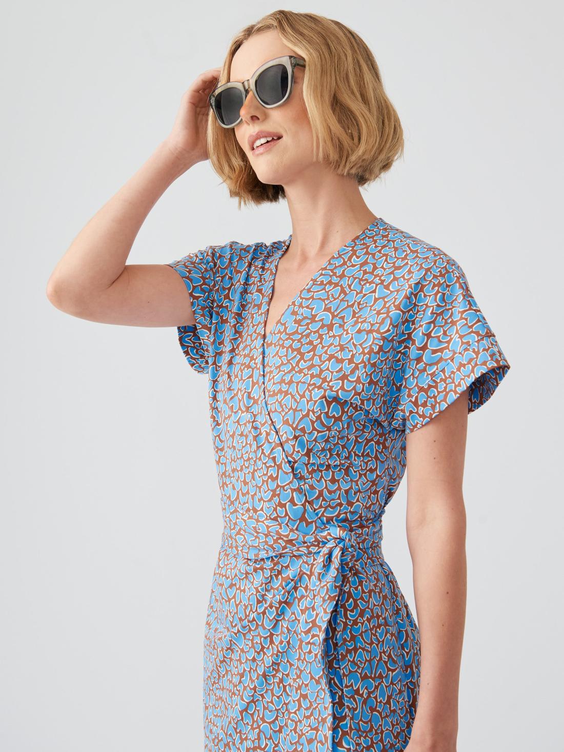 J.McLaughlin Soraya Dress In Jungle Dot Cocoa Brown/sky Blue | Women Dresses
