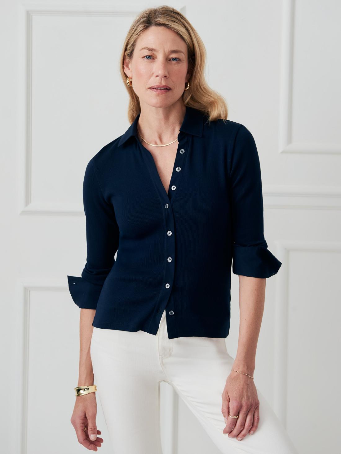 J.McLaughlin Theodora Shirt Navy | Women Shirts &amp; Tops