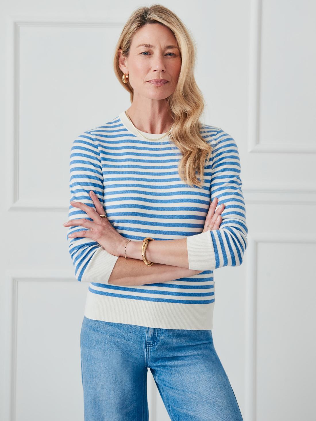 J.McLaughlin Tierney Sweater In Stripe Off White/chambray | Women Sweaters