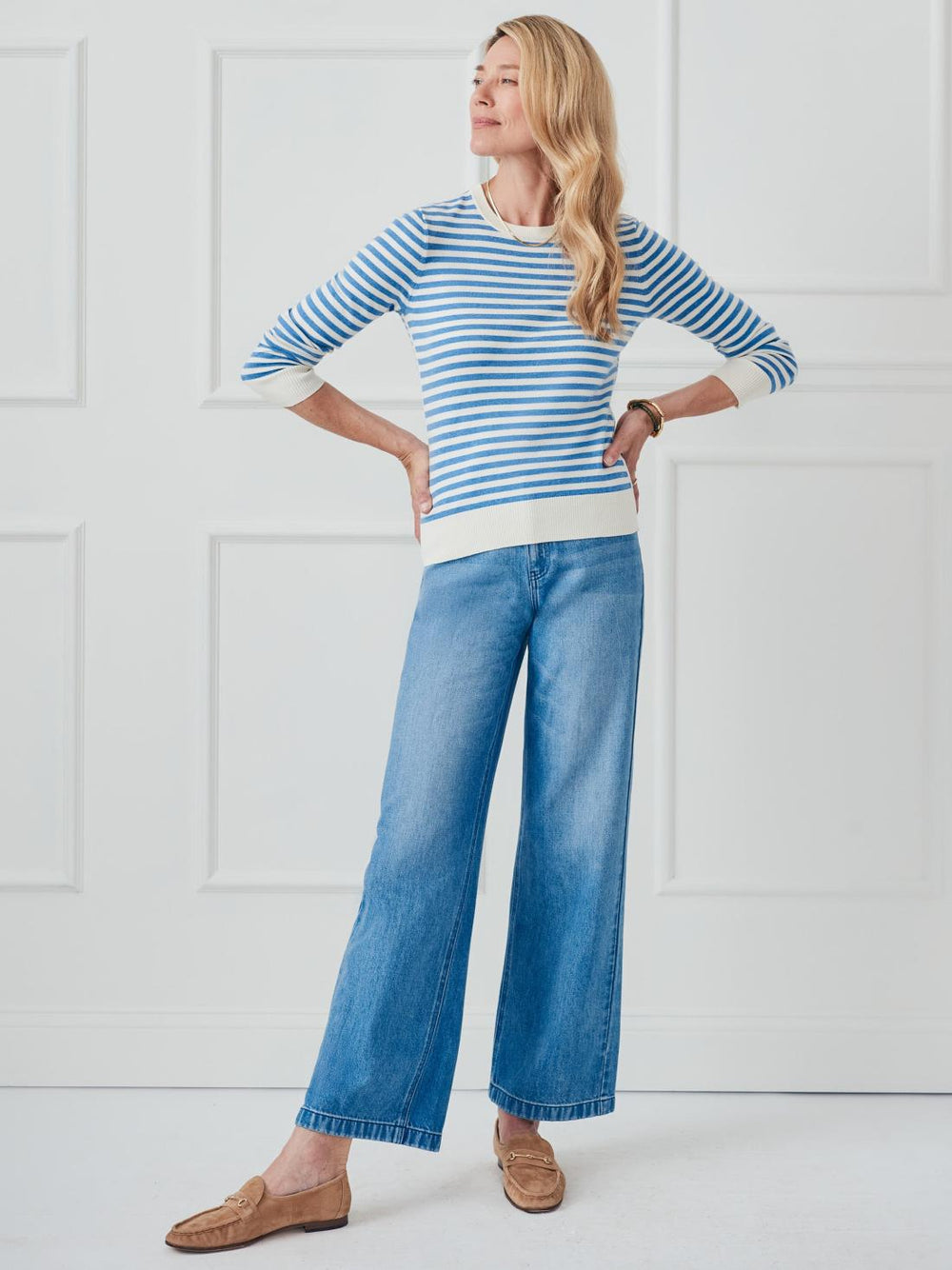 J.McLaughlin Tierney Sweater In Stripe Off White/chambray | Women Sweaters