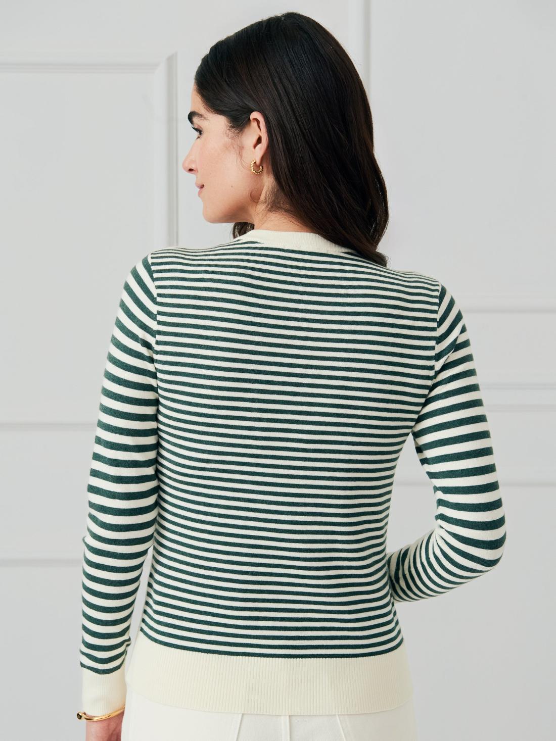 J.McLaughlin Tierney Sweater In Stripe Off White/dark Green | Women Sweaters