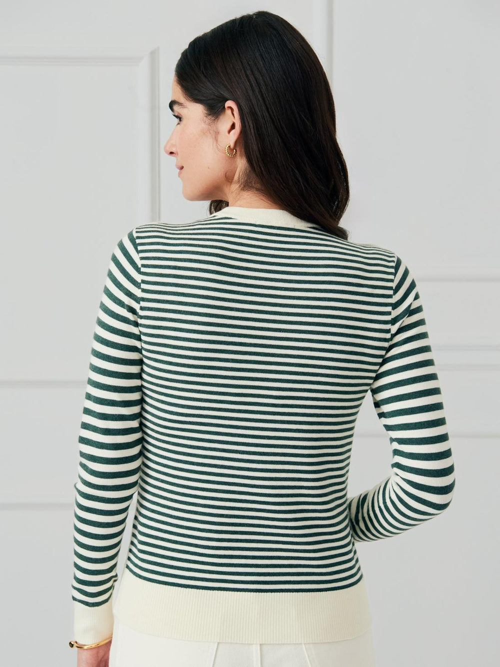 J.McLaughlin Tierney Sweater In Stripe Off White/dark Green | Women Sweaters