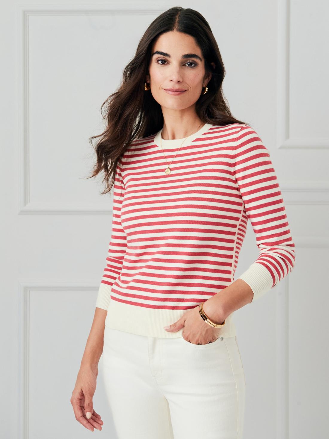 J.McLaughlin Tierney Sweater In Stripe Off White/maple | Women Sweaters