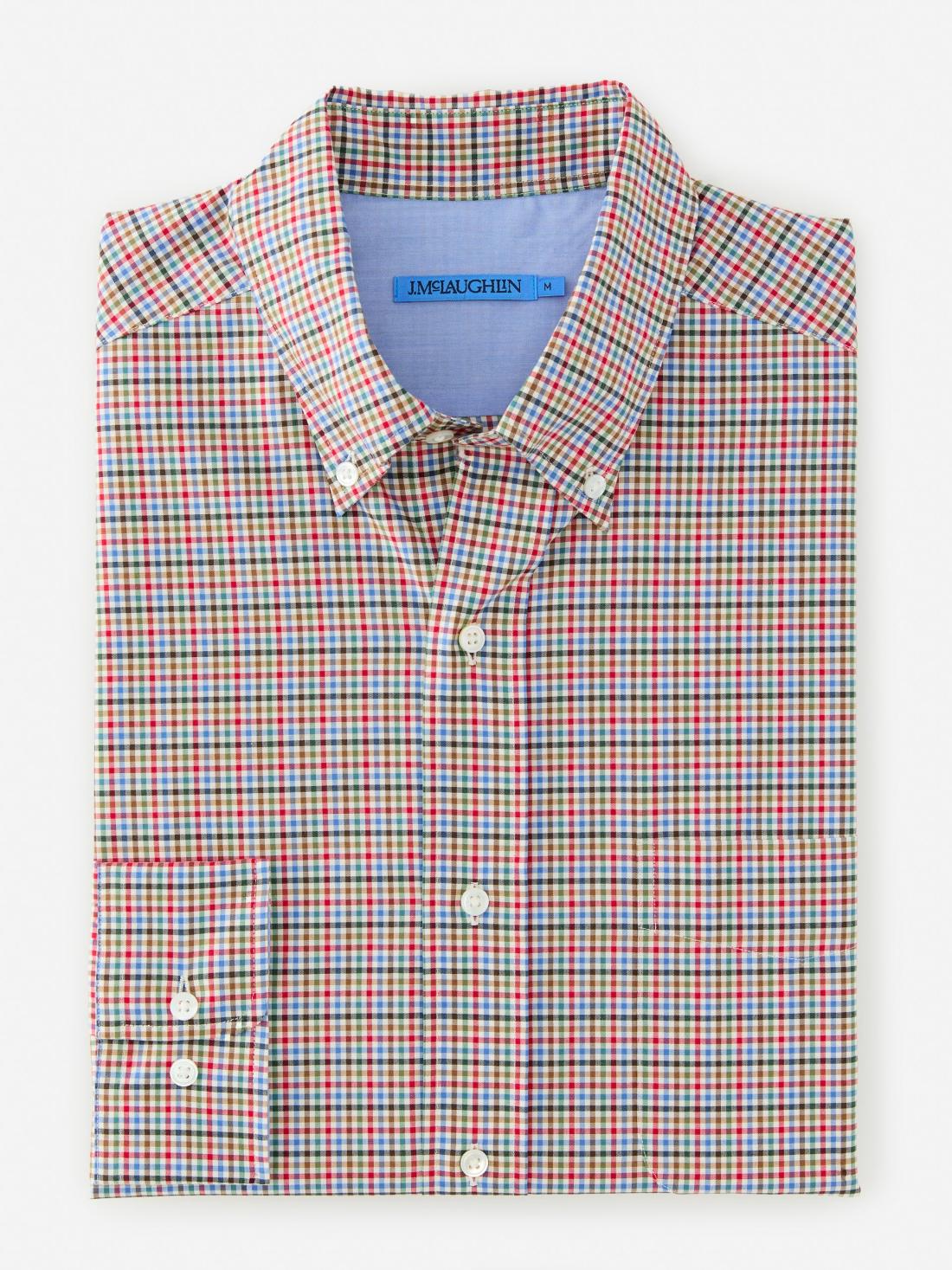 J.McLaughlin University Classic Fit Shirt In Check Crimson/blue/green | Men Shirts