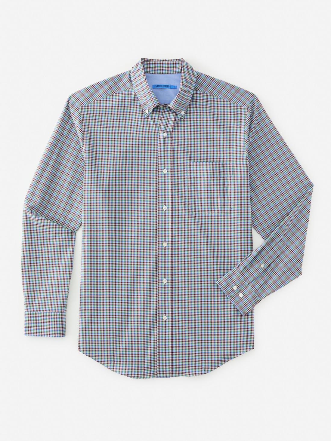J.McLaughlin University Classic Fit Shirt In Check Maroon/light Blue/green | Men Shirts