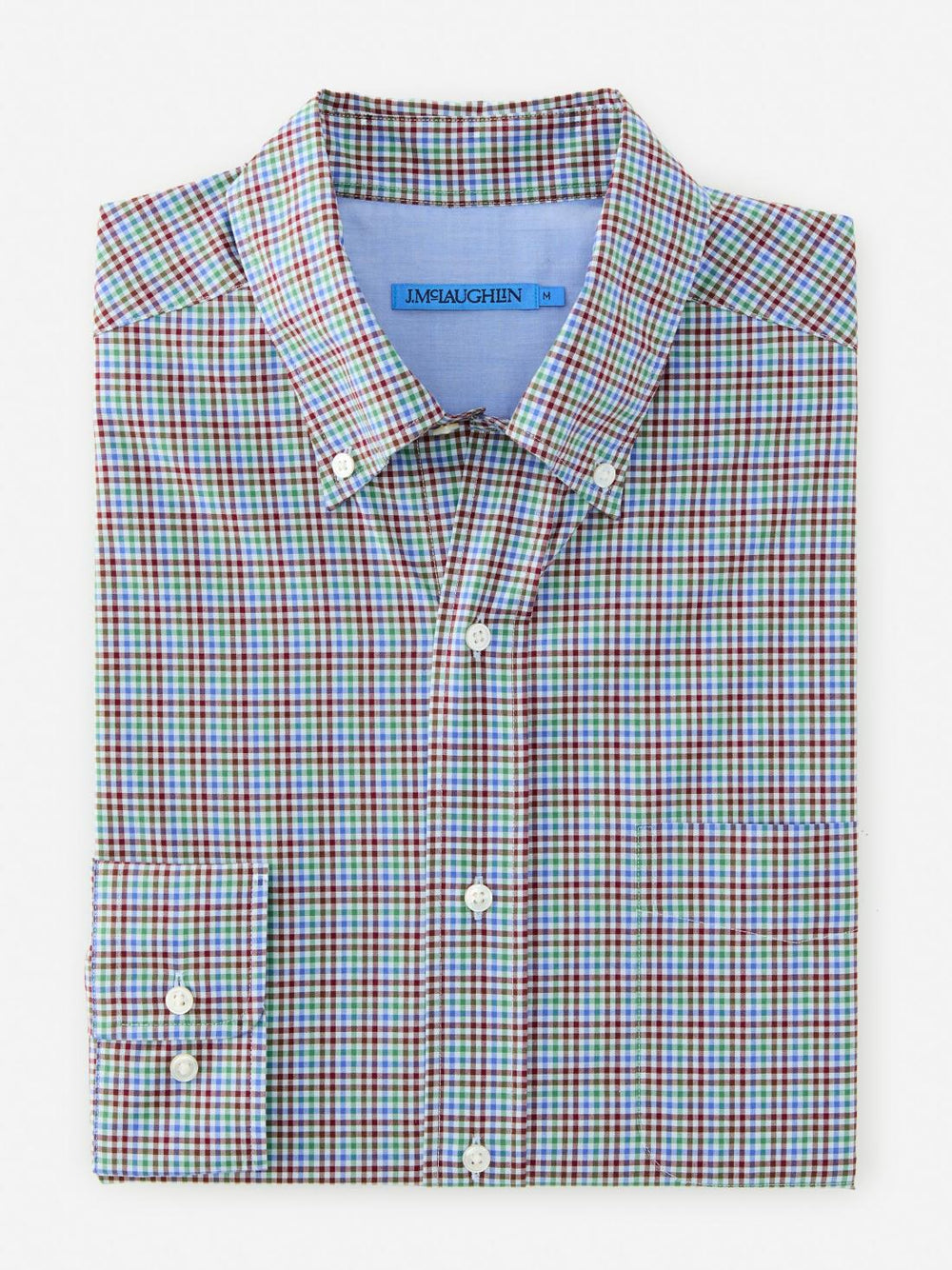 J.McLaughlin University Classic Fit Shirt In Check Maroon/light Blue/green | Men Shirts
