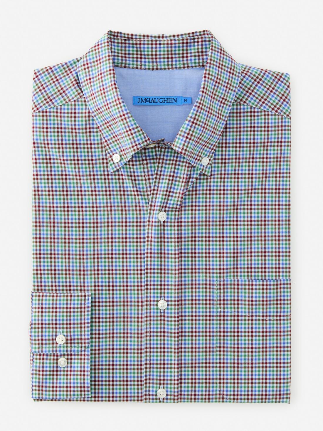 J.McLaughlin University Classic Fit Shirt In Check Maroon/light Blue/green | Men Shirts