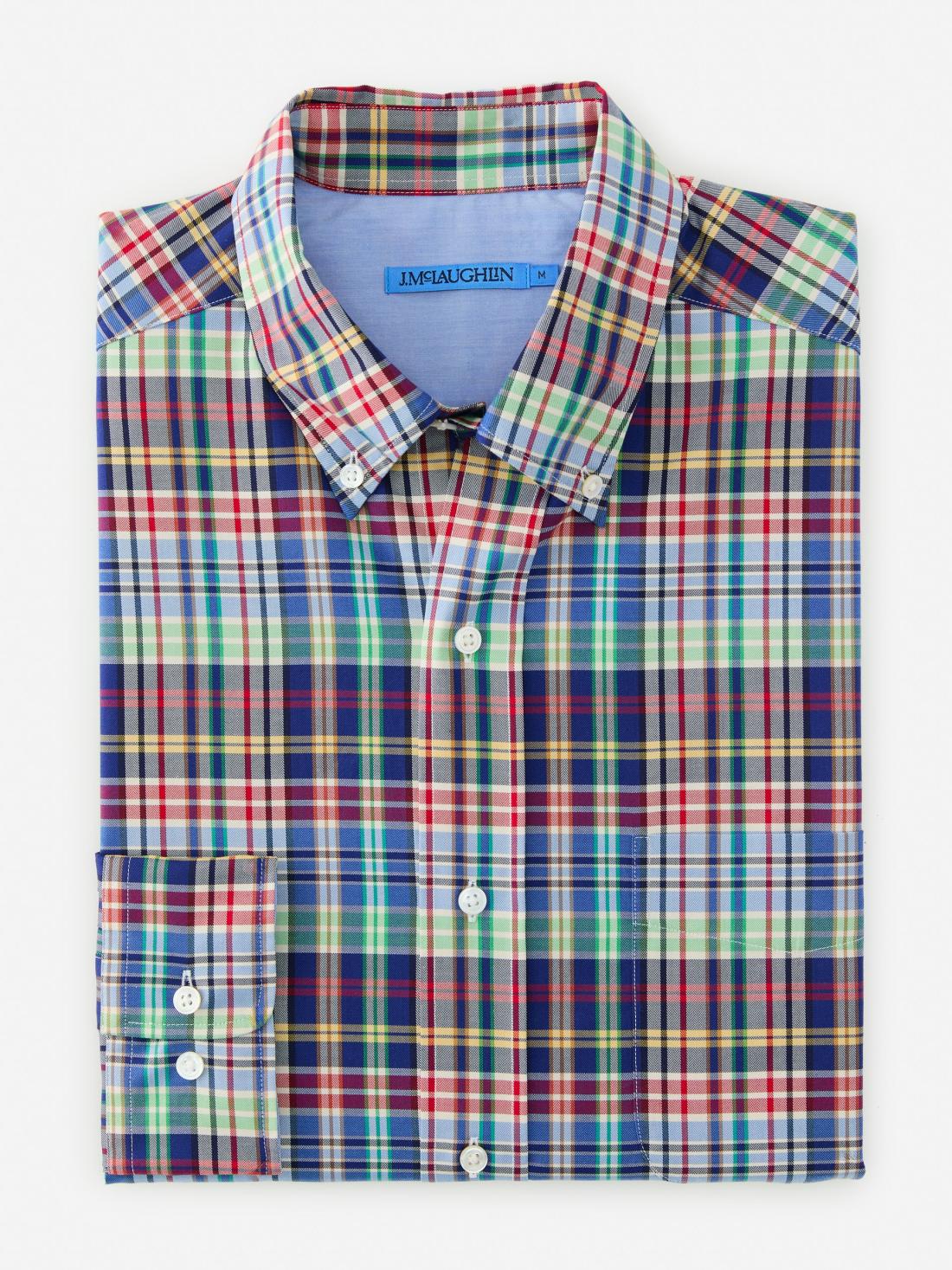 J.McLaughlin University Classic Fit Shirt In Plaid Marine/crimson/green | Men Shirts