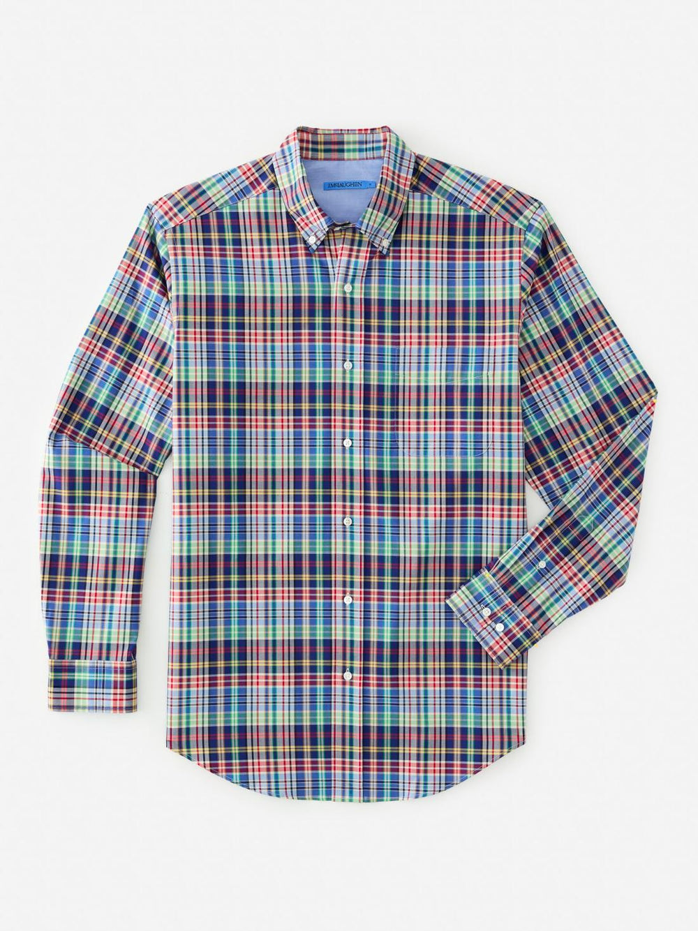 J.McLaughlin University Classic Fit Shirt In Plaid Marine/crimson/green | Men Shirts